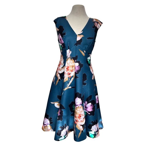 ANTHROPOLOGIE MOULINETTE SOEURS Dresses & Skirts - Anthropologie Womens Floral Dress Size 8 Teal  Moulinette  Souers Boho Flare